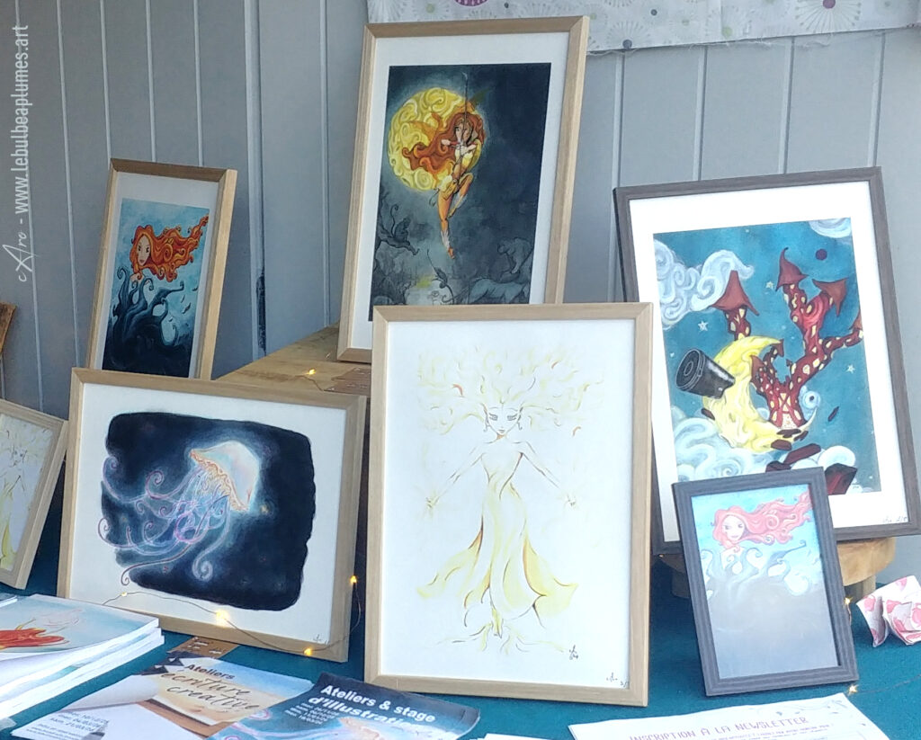 Reproduction Fine Art A4 et carte 13x18cm encadrées de Caroline Dewaele, alias cAro - Le Bulbe à Plumes