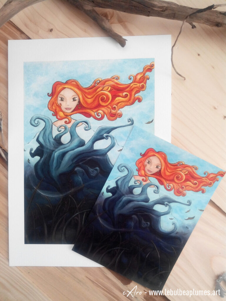 Reproduction Fine Art A4 et carte postale 13x18cm "La Dryade et l'Arbre-Roi" de Caroline Dewaele, alias cAro - Le Bulbe à Plumes